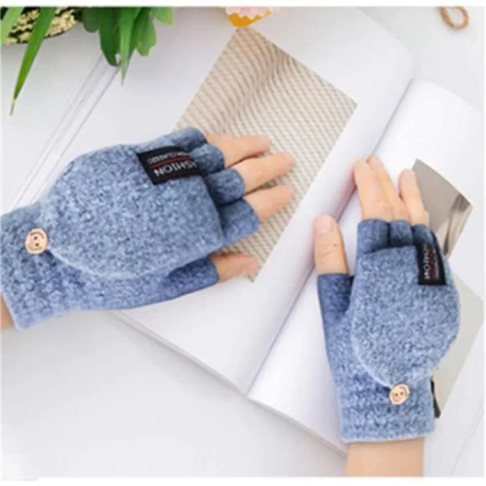 2 Pack Warm Knitted Convertible Mitten Fingerless Gloves for Women